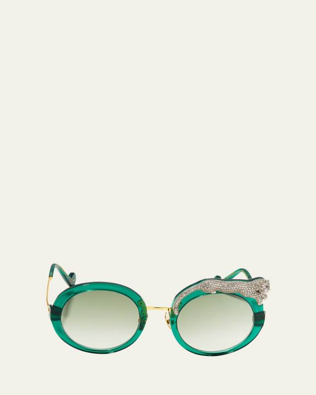 Rose et la Roue Round Crystal-Embellished Leopard Sunglasses